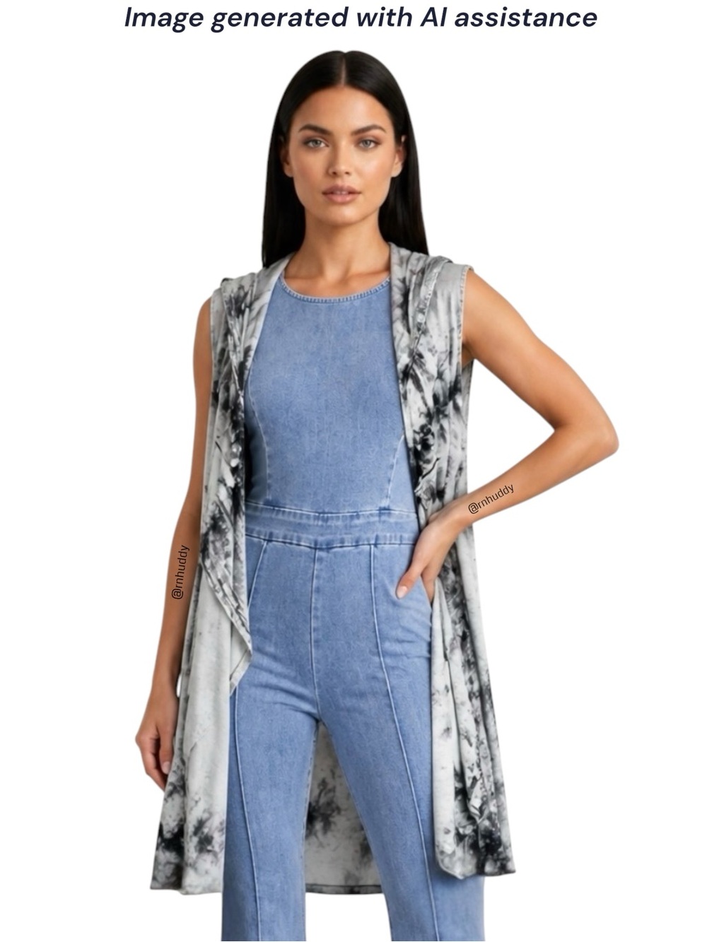 Coin 1804 2X tie dye hooded open waterfall vest cardigan with pockets